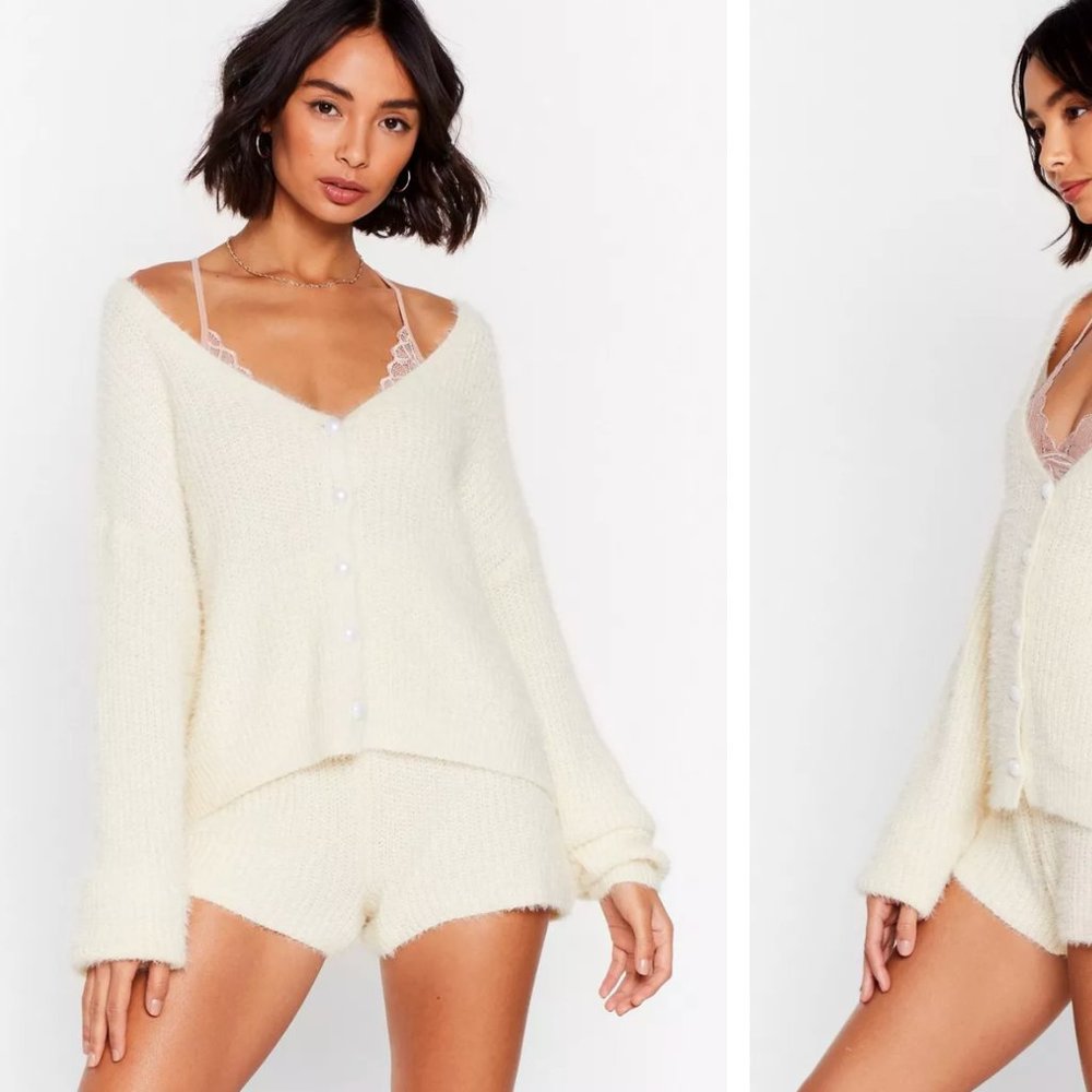 Nastygal Brand New Fluffy Knit Pearl Button Lounge Set